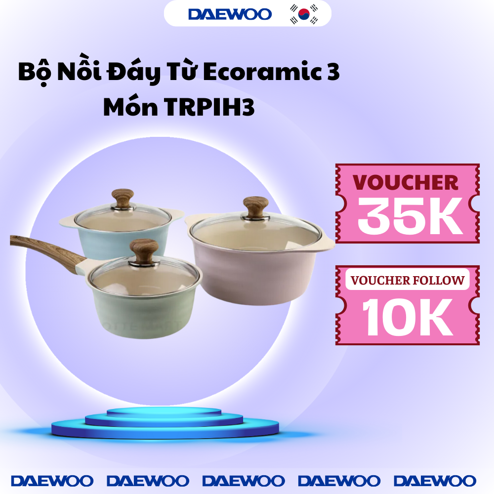 Bộ Nồi Đáy Từ Ecoramic 3 Món TRPIH3 - Chất liệu hợp kim nhôm cao cấp, men chống dính, thiết kế sang trọng