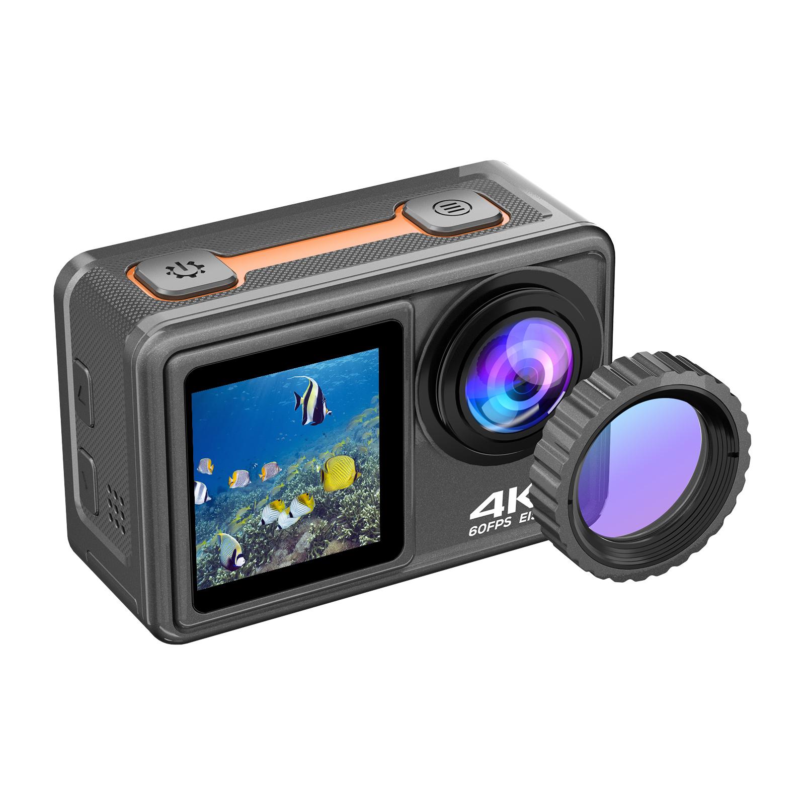 4K 24MP Dual Screen Sport Camera DV Camcorder 2.0 Inch Screen 170° Wide Angle EIS 40m Waterproof WiFi with Macro Lens