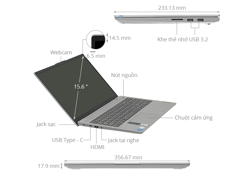 Laptop Lenovo Ideapad 5 15ITL05 i5 1135G7/8GB/512GB/15.6&quot;F/Win11/(82FG01H7VN)/Xám - Hàng chính hãng