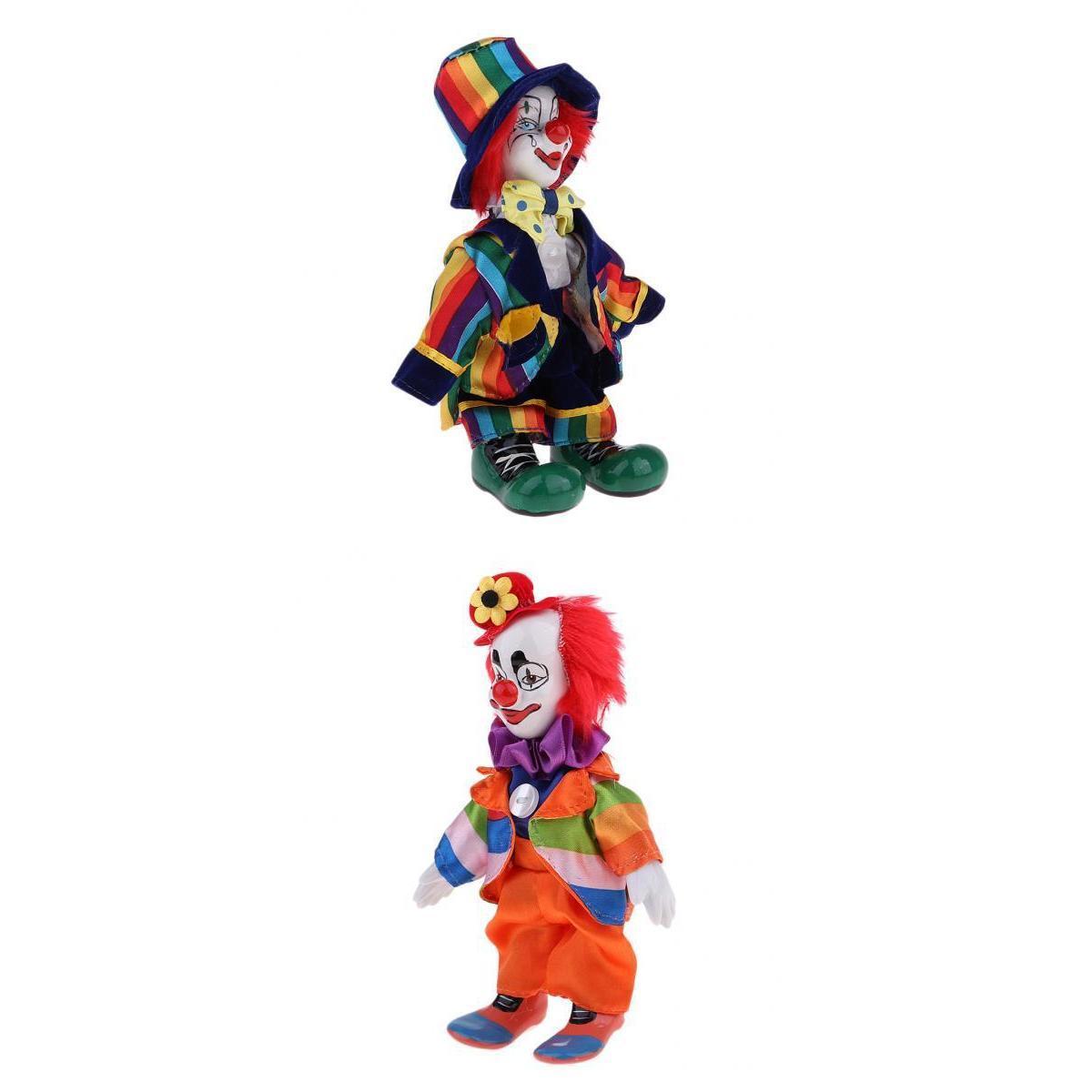 2x Interesting Harlequin Clown Doll With Porcelain Head Hands And Feet 7inch