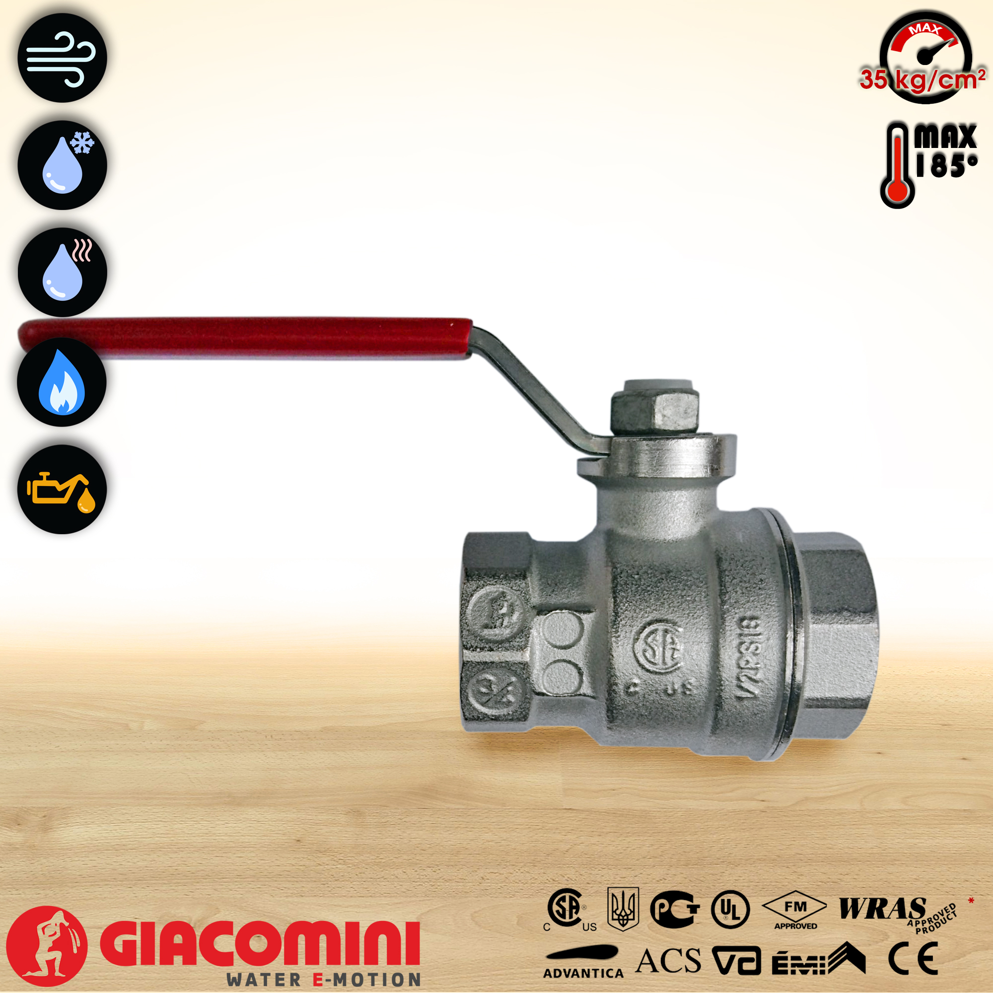 Hộp x 5 Van bi đồng mạ crôm R850 Giacomini - DN20