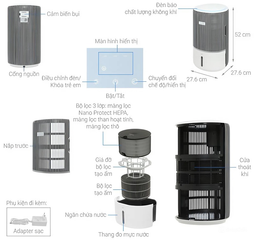 Máy lọc không khí kiêm tạo độ ẩm 2 trong 1, công nghệ hiện đại NanoCloud Serial Series 3400. Thương hiệu Hà Lan cao cấp Philips - AC3420. HÀNG CHÍNH HÃNG