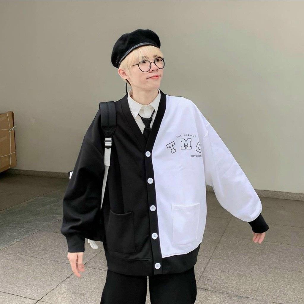 Áo Khoác Bomber Nam Nữ Chất Liệu Nỉ Phối Đen Trắng mềm mịn form rộng bóng chày unisex phong cách ulzzang