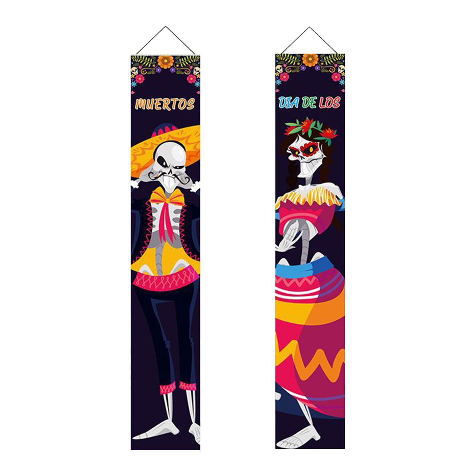 Halloween Banners Mexican Day of The Dead Flag Halloween Welcome Signs Hanging Sign Halloween Party Decoration for Backyard Porch Front Door