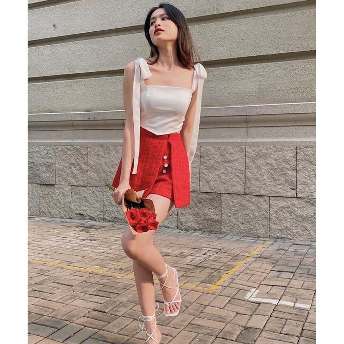Áo hai dây croptop cột nơ ôm body REVERCLOTHINGS lụa trắng Zanni Top