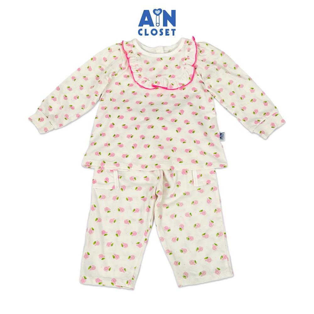 Bộ quần áo Dài bé gái họa tiết Hoa Baby Hồng thun cotton - AICDBGZPXGJN - AIN Closet