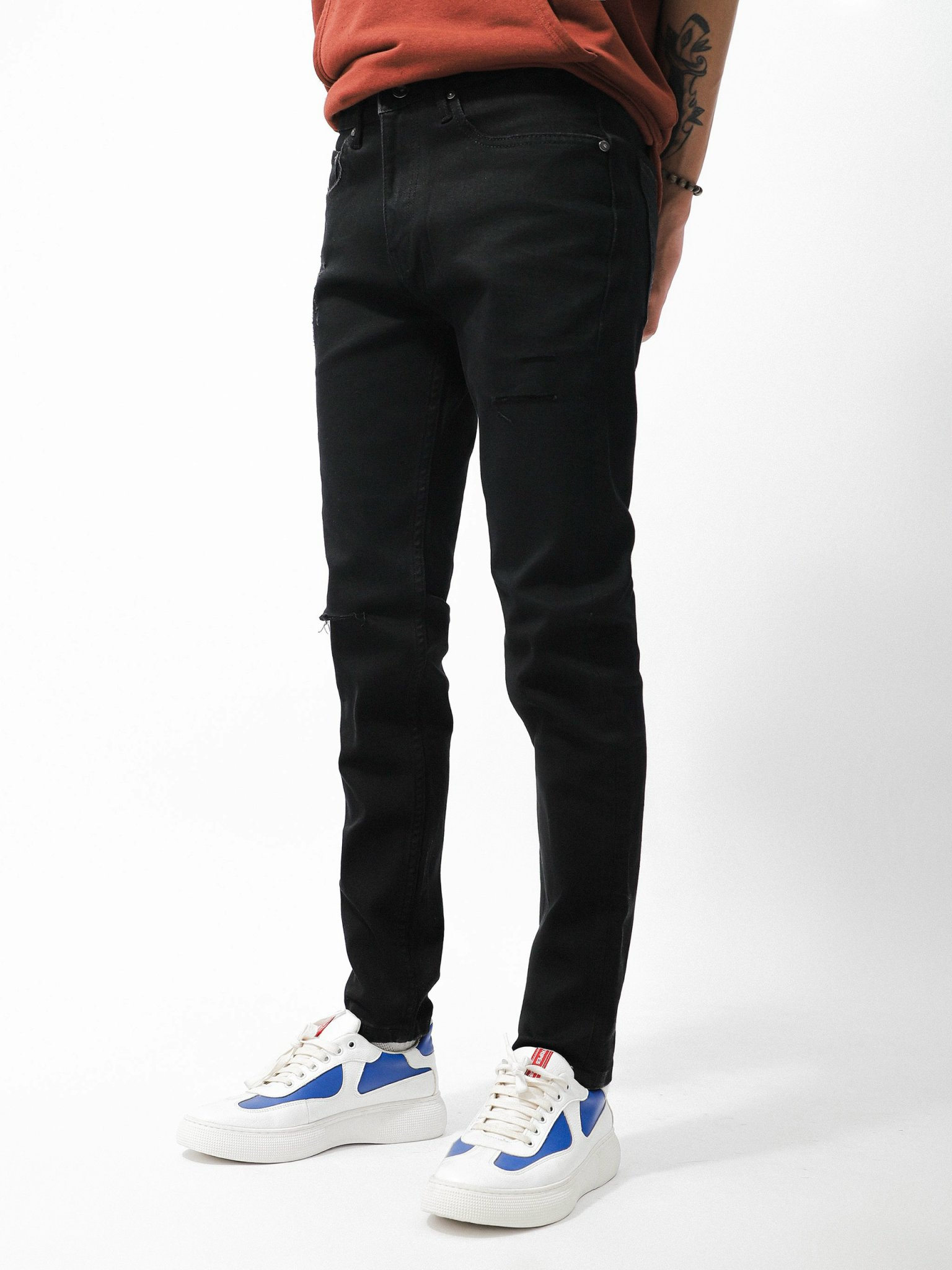Quần jean đen wash cào rách gối DF form slimfit - Quần jeans nam cao cấp 220631 | LASTORE MENSWEAR