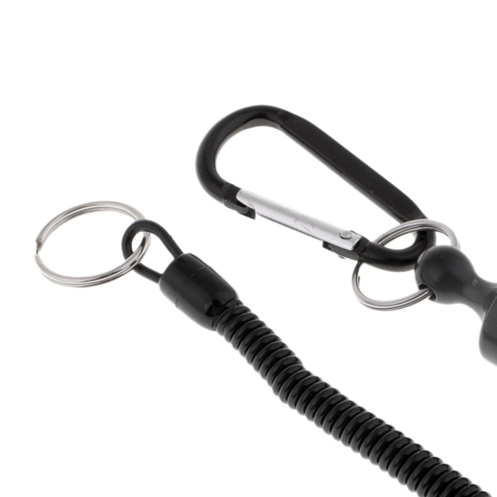 Steel Wire Fishing Coiled Lanyard w/ Magnetic Net Release & Buckle Black