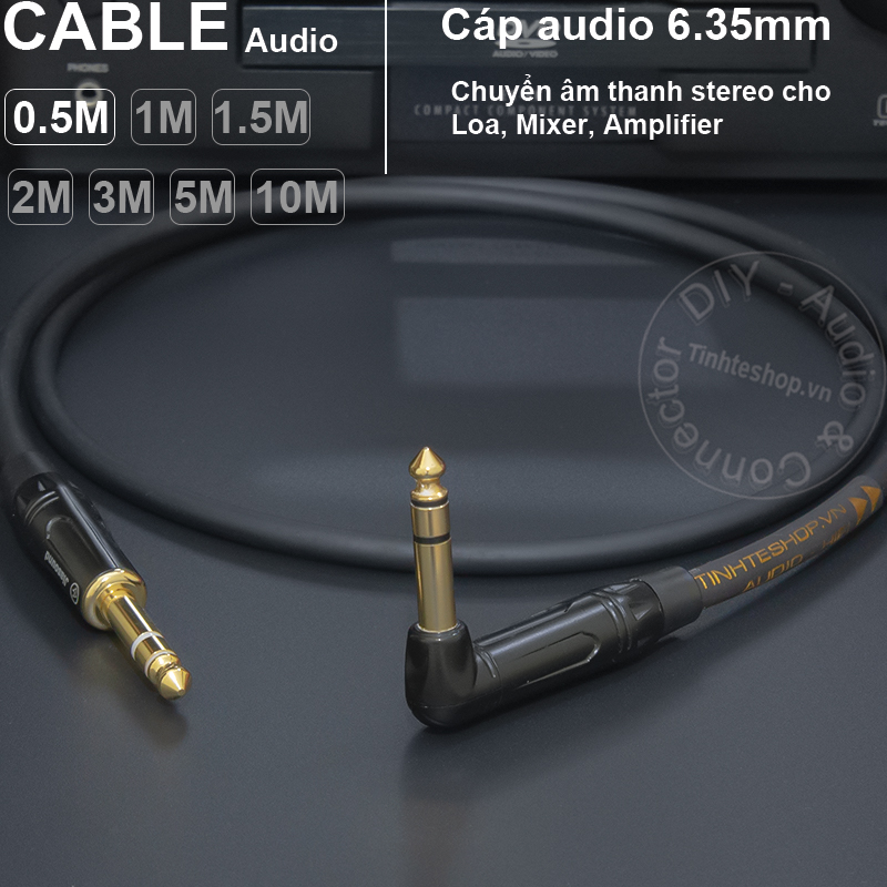 Dây 6 ly TRS 1 đầu thẳng 1 đầu cong DIY 0.5 đến 10 mét - 6.35mm Stereo Cable for Speaker Amplifier