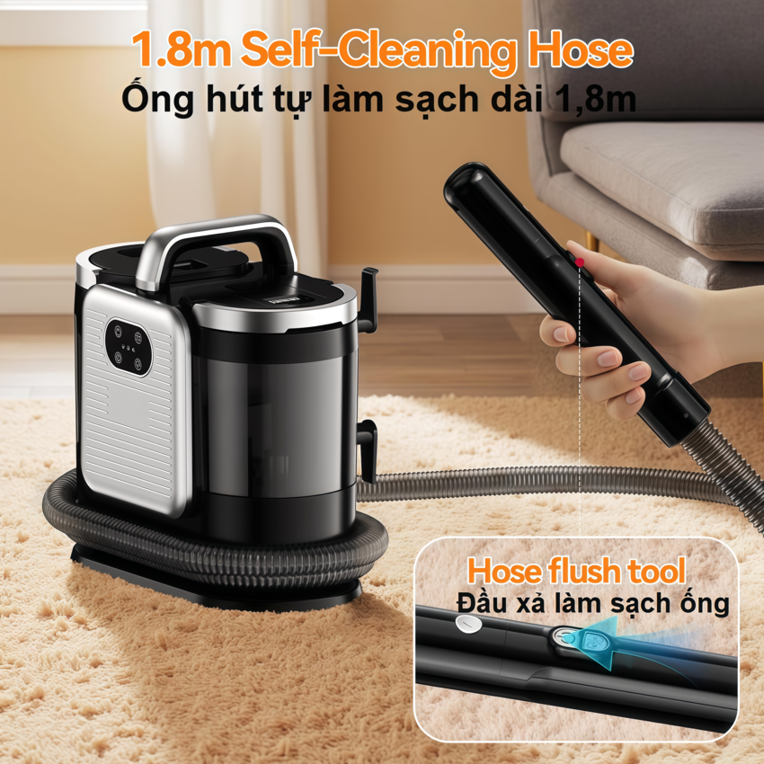 Máy giặt nệm, thảm, sofa bằng hơi nước nóng 4 trong 1 thương hiệu Nga cao cấp DSP KD2065 - Hàng nhập khẩu