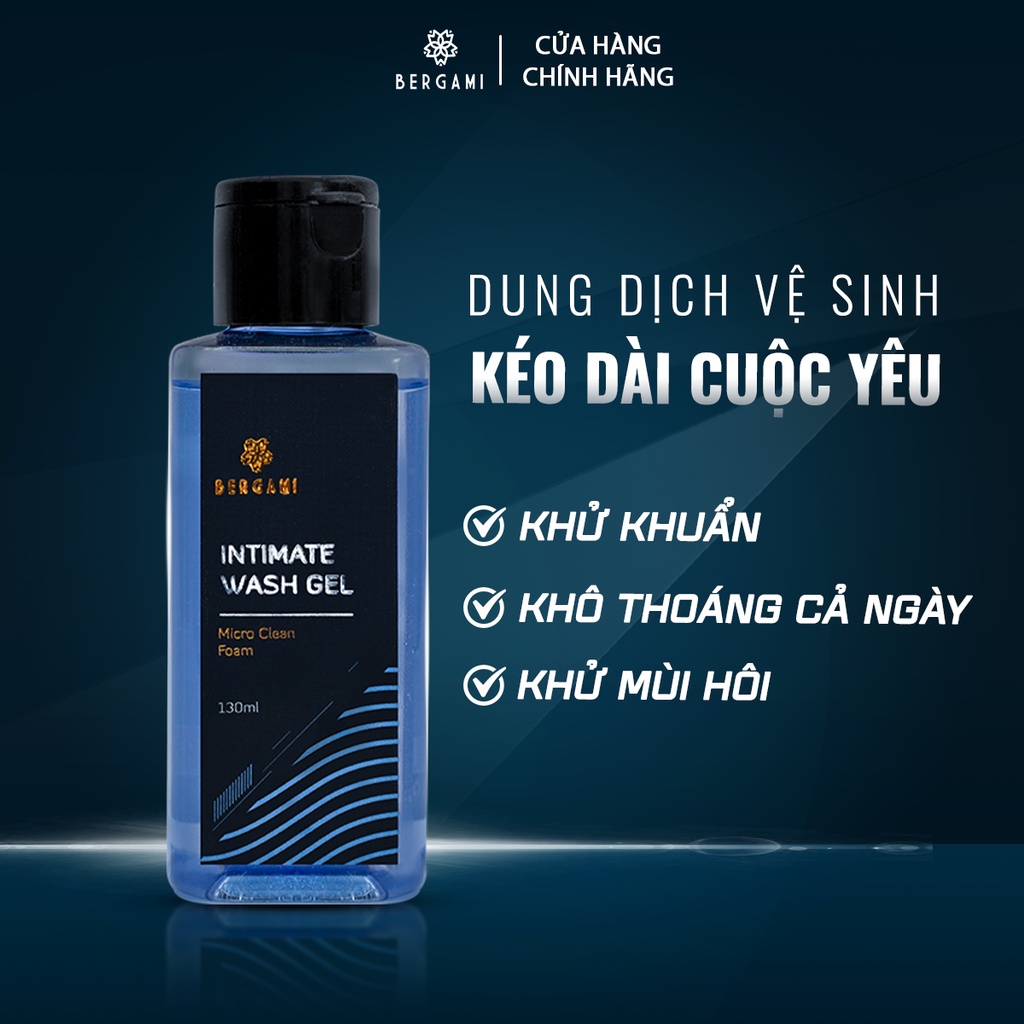 Combo Dung dịch vệ sinh Nam &amp; Nữ Bergami tinh chất trầu trà 130ml/chai, mùi nước hoa khử mùi 130ml/chai