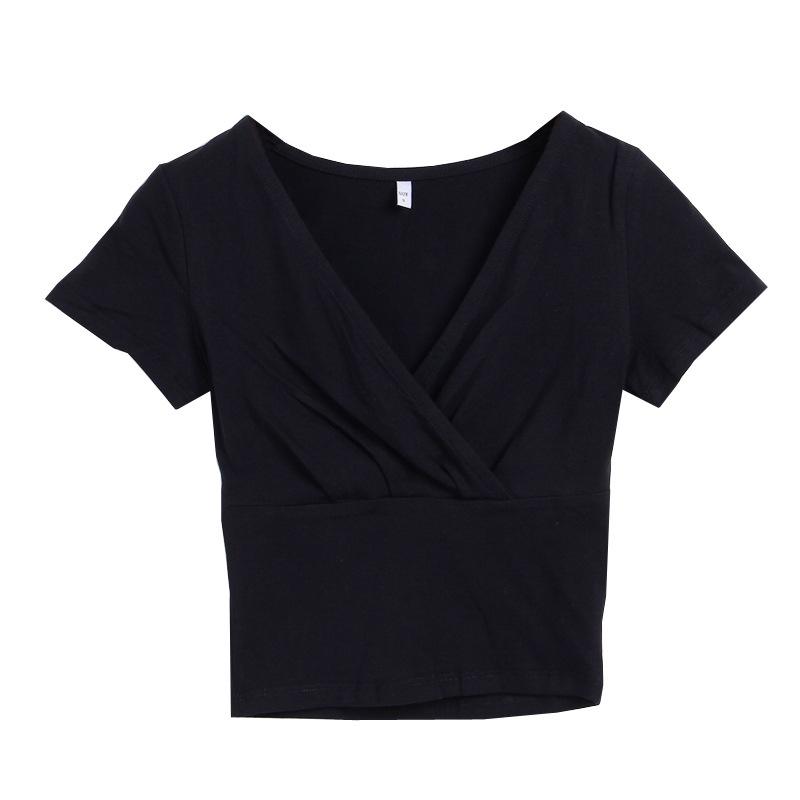 Áo bigsize croptop tay ngắn kimfashion, áo thun bigsize co giãn vạc chéo ngực 60-90kg AT03