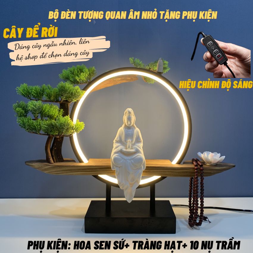 Bộ kệ Quan Âm kết hợp đèn Led , thác khói trầm hương đèn Led~thác khói trầm hương quan âm