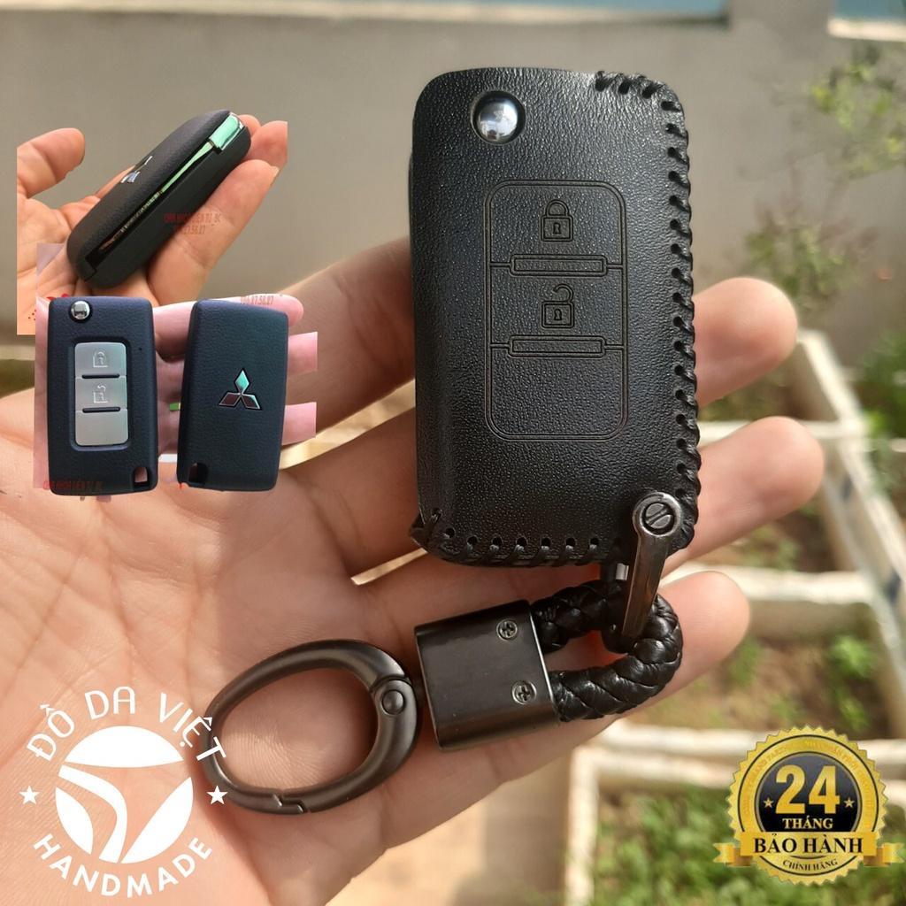 Bao da chìa khóa Mitsubishi Xpander, Attrage, Triton, Pajero 2016 - 2023. da bò thật, Chìa gập như hình