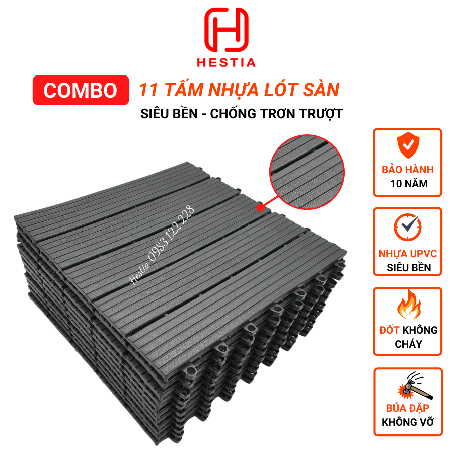 COMBO22 Vỉ lót sàn nhựa uPVC cao cấp 3T-450, Tấm nhựa trải sàn trang trí ban công / sân vườn / sân thượng; lót sàn chống trơn trượt nhà tắm / bể bơi - Hàng Việt Nam chất lượng cao