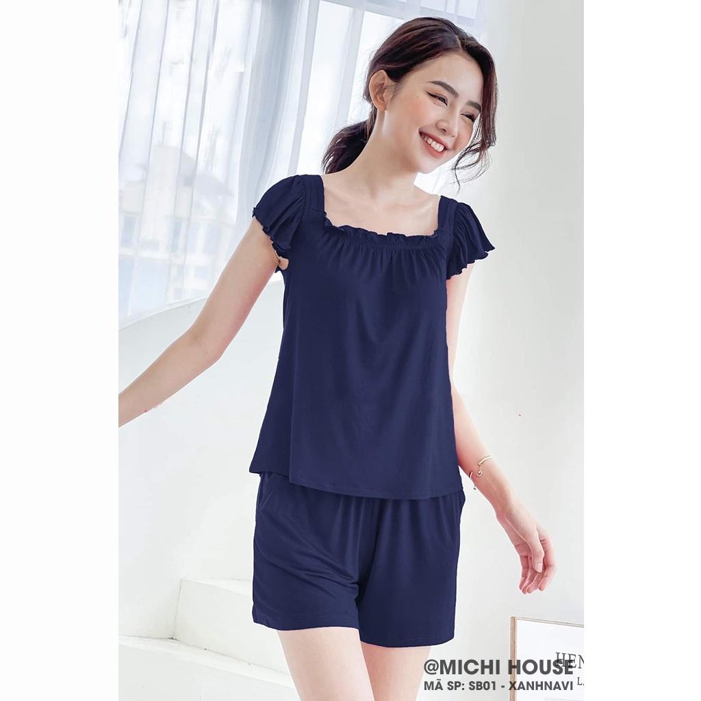 Combo 2 Bộ Mặc Nhà Nữ Cổ Vuông Chất Cotton Nhật Mềm Mại, Set Đồ Bộ Nữ Đồ Ngủ Mặc Nhà Cardina , SB01 - Michi House