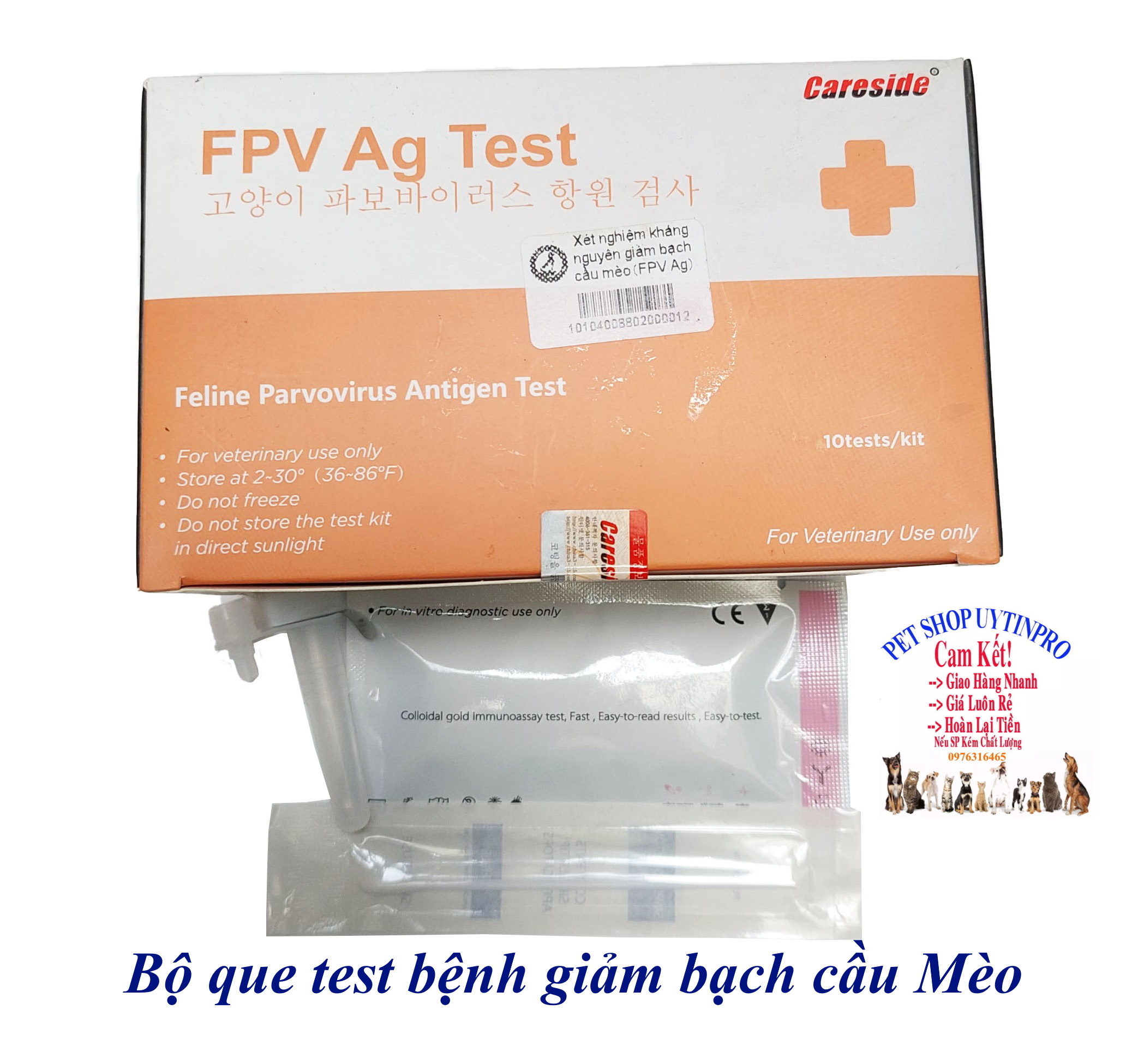 Bộ que test bệnh giảm bạch cầu Mèo FPV Ag Test Feline Parvovirus Antigen Test Giúp phát hiện bệnh sớm Xuất xứ Hàn Quốc