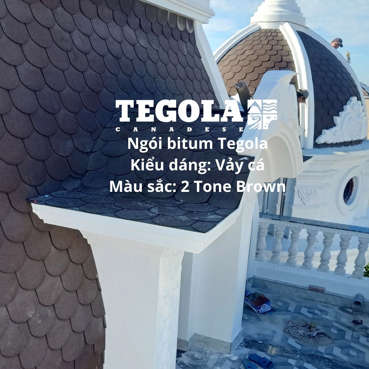 Ngói bitum Tegola - vảy cá - 2 tone brown - ngói lợp vảy cá Italia màu nâu cho biệt thự, nhà gỗ, mái thái, mái nhật, nhà tiền chế... đóng gói 3.05m2/gói