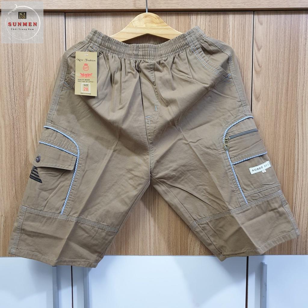 Quần Short Nam Kaki Lụa Nai Túi Hộp Lưng Thun Co Giãn From Rộng Thoải Mái Có Túi Khóa Kéo SUNMEN Size Từ 28 - 38