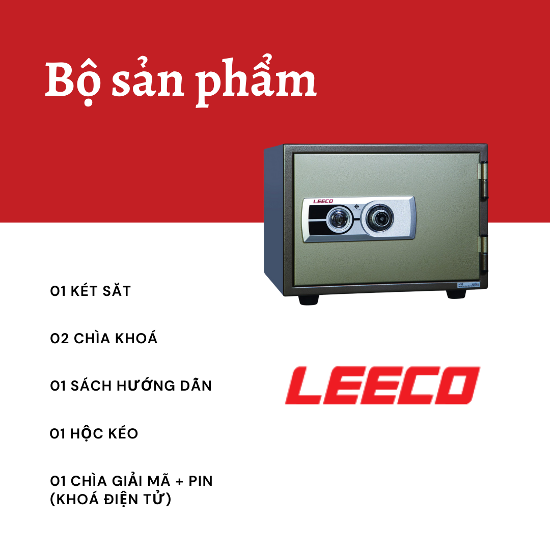 Két sắt Thái Lan LEECO SS Nặng 53kg, Cao 37cm, Đựng Vừa Hồ Sơ A4, Chịu Nhiệt Độ 1050 Độ C Trong 120 Phút - Hàng Chính Hãng