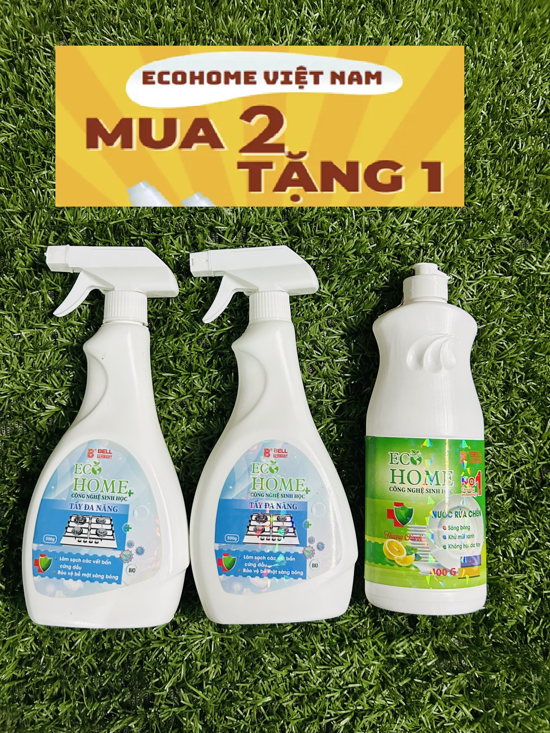 ƯU ĐÃI - COMBO MUA 2 TẨY ĐA NĂNG TẶNG CHAI RỬA CHÉN 400ML - Xịt Tẩy Đa Năng Công Nghệ Sinh Học ECOHOME 500ML Tẩy Cặn Canxi, Tẩy Kính, Vòi Sen, Bồn Sứ, Chậu Tắm, Gạch Men, Gương Soi