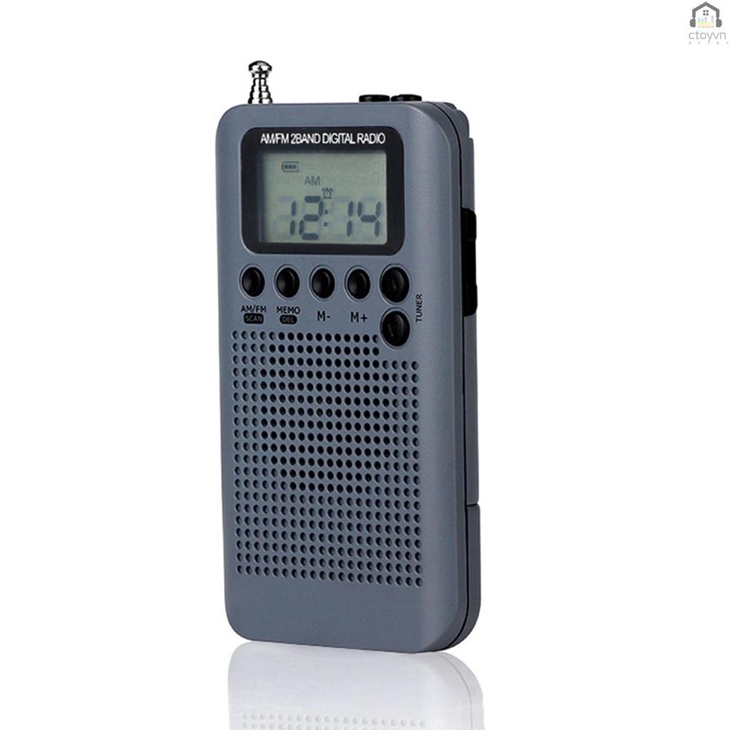 Radio mini cầm tay HRD-104 AM/ FM 2 băng tần màn hình LCD 1.3 inch kèm tai nghe