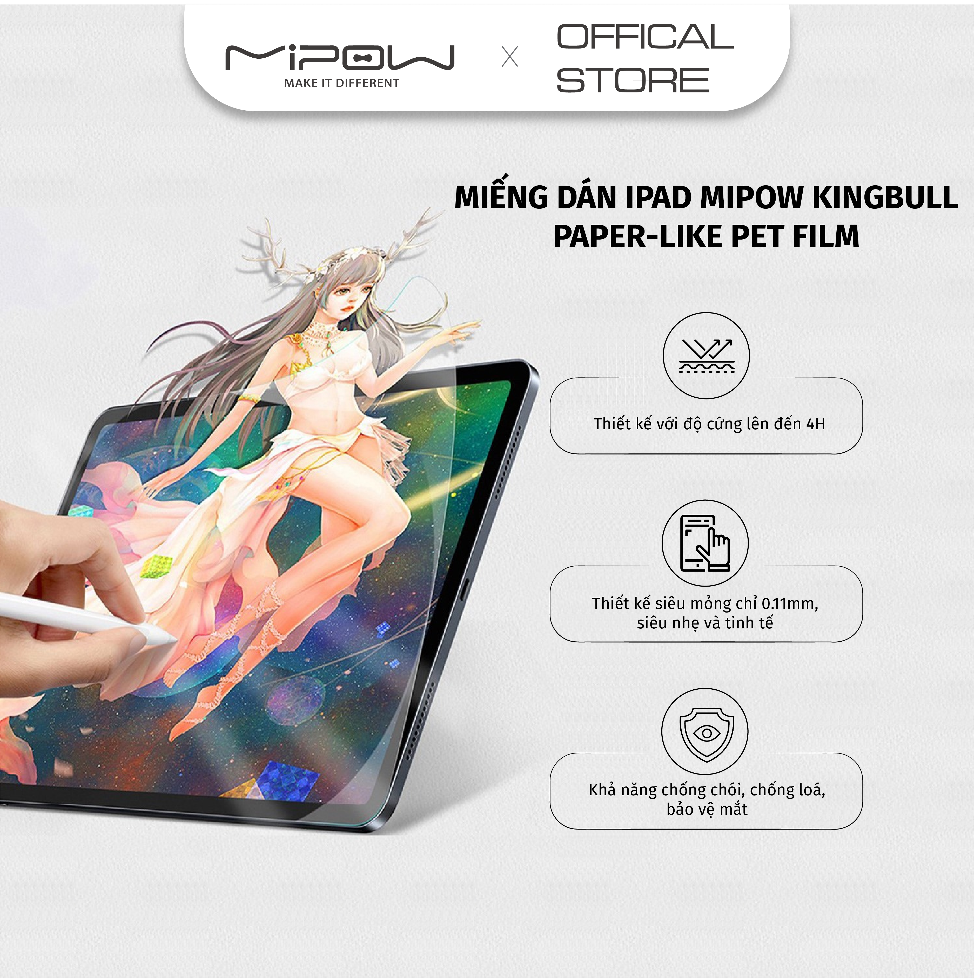 Miếng dán Mipow Kingbull Paper-like Pet Film cho iPad BJ230 - Hàng Chính Hãng