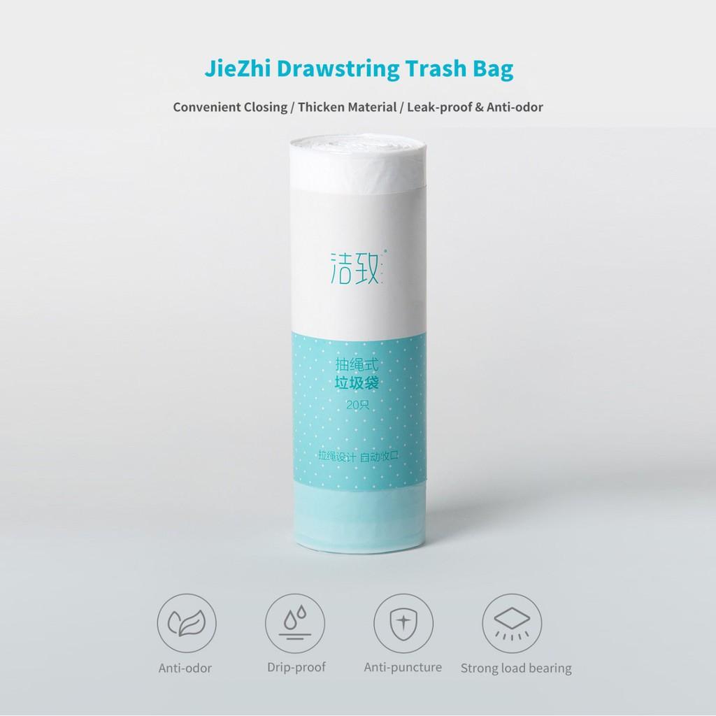 Set 20 Túi/Cuộn Đựng Rác Xiaomi Jiezhi Bằng Nhựa Dày Thiết Kế Có Dây Rút Sử Dụng Tiện Lợi Trong Nhà