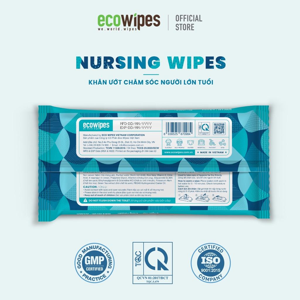 Combo 03 gói khăn giấy ướt vệ sinh cơ thể NursingWipes gói 12 khăn size lớn 30x20cm lau người lớn tuổi, người bệnh, người đi phượt dùng 1 lần