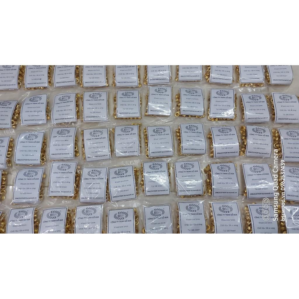 Khoen ore 5mm Khuy mắt cáo đóng bạt, bấm bạt, bấm túi giấy Bằng sắt XI MÀU VÀNG Túi 100 cái