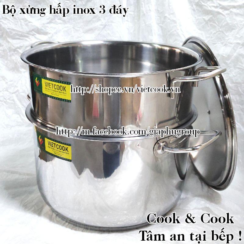 Bộ xửng hấp inox size 32 đáy từ, Chõ hấp, đồ xôi inox 6 đến 8 kg gạo