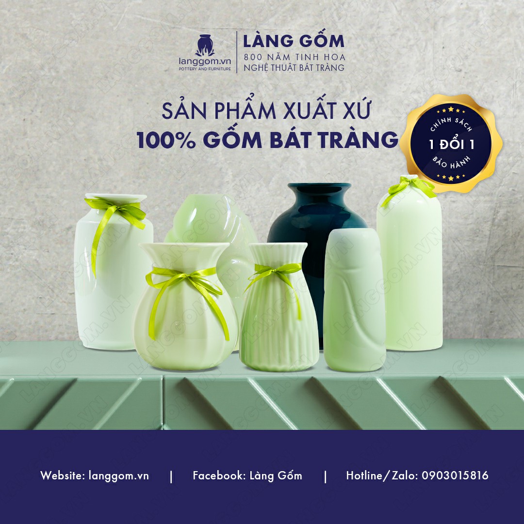 Bình hoa, lọ hoa Gốm sứ Bát Tràng cao cấp Men ngọc chân váy dùng làm quà tặng, trang trí - Làng Gốm Bát Tràng