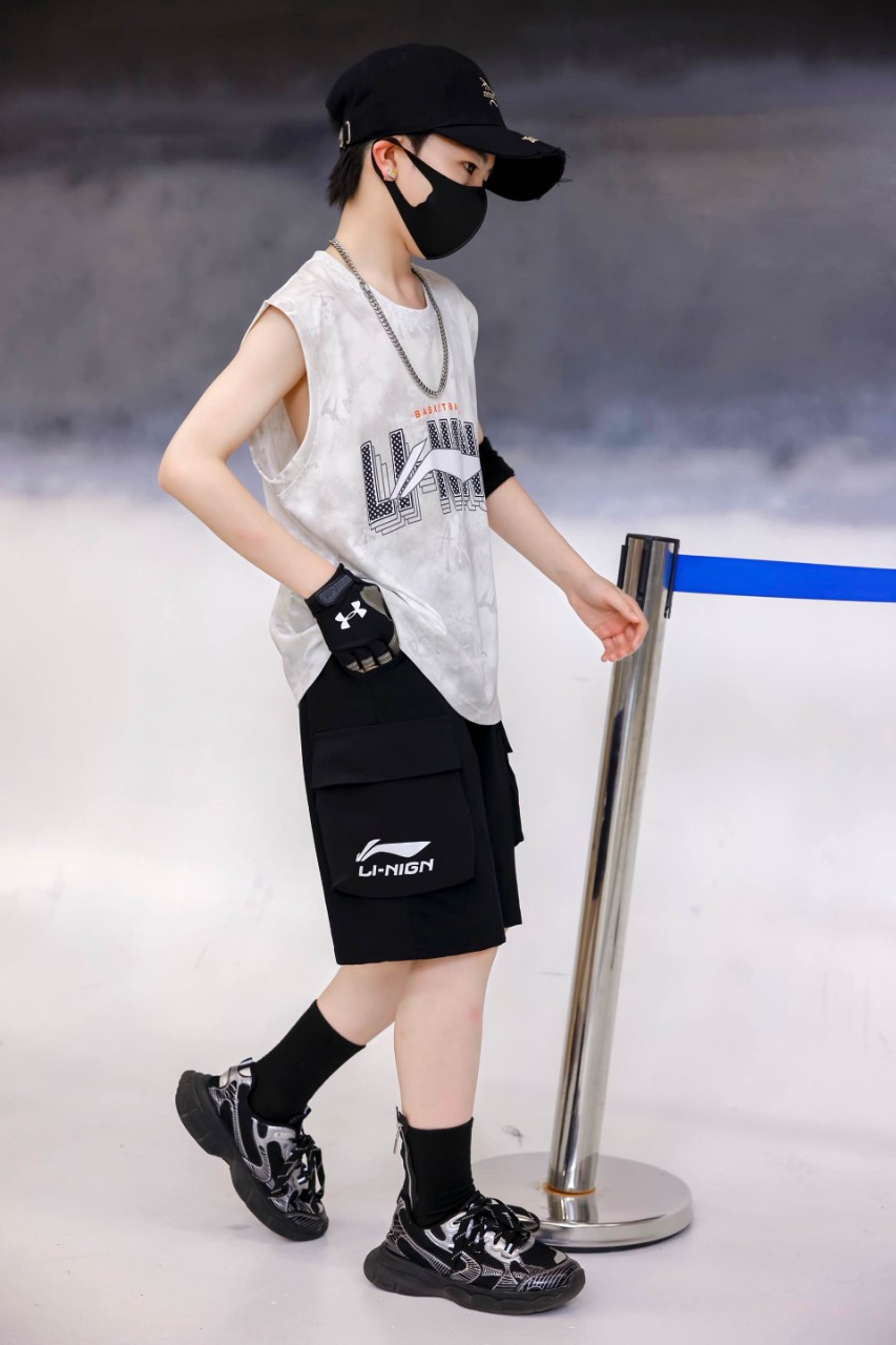 Bộ sát nách bé trai size đại 5-12 tuổi in chữ LI-NING vải co giãn thấm hút mồ hôi kiểu dáng thời trang