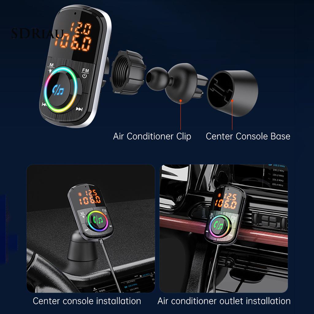 *QXDZ* BC71 Car Charger Dual Digital Display Bluetooth V5.0 ABS Colorful Light Bluetooth Transmitter Charger for Car