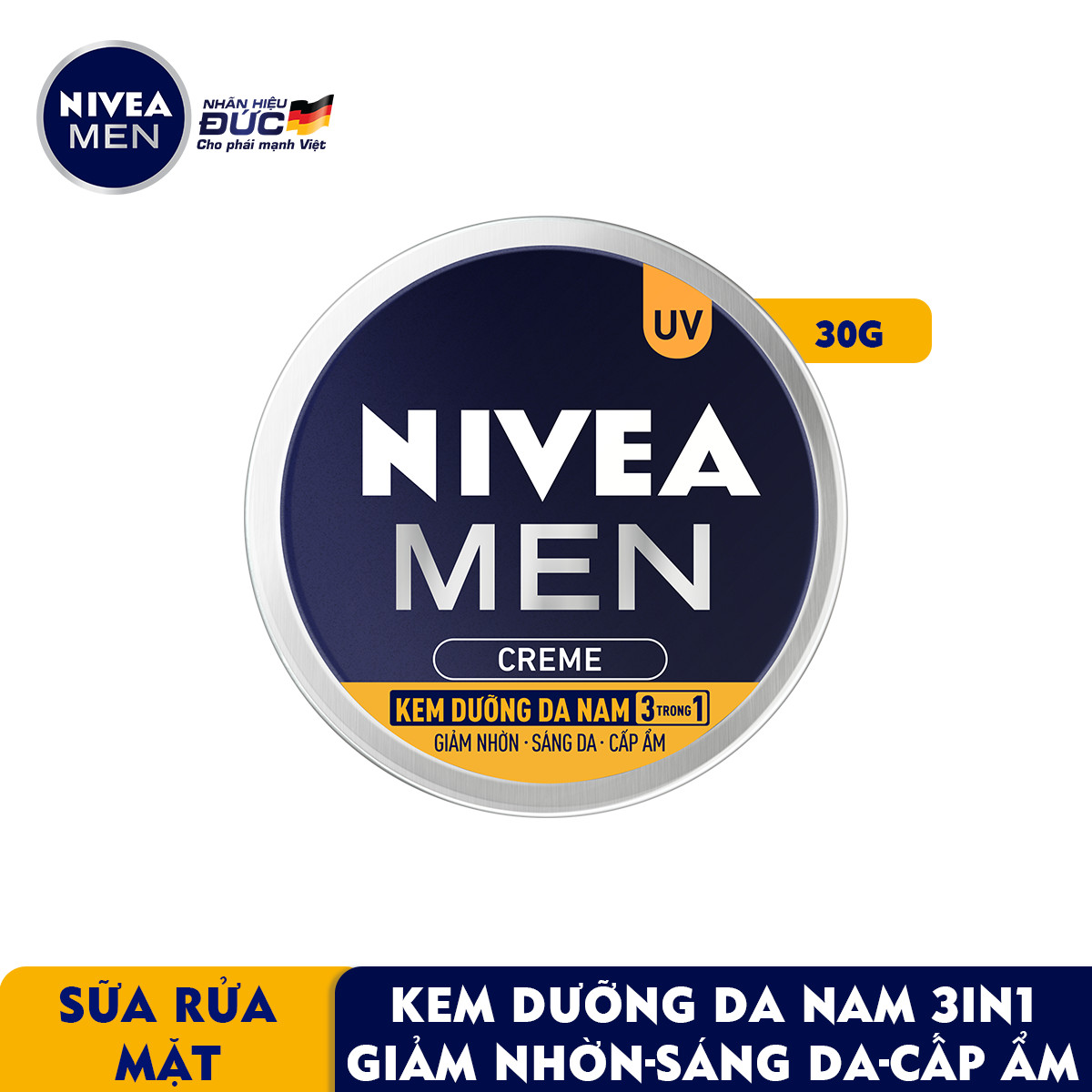 Kem Dưỡng Da Nam NIVEA MEN Creme 3in1 Giúp Giảm Nhờn, Sáng Da, Cấp Ẩm (30ml) - 83923