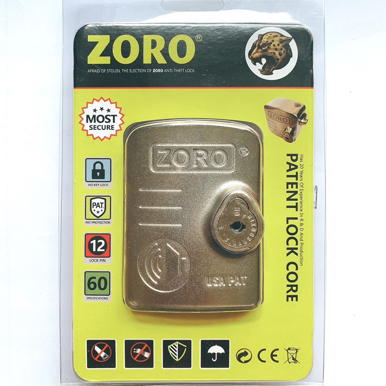 Ổ khóa chụp bát cửa báo động chống trộm ZORO thông minh - màu trắng bạc - khóa chụp chống cắt toàn diện, chống cắt khoen cửa - hàng chính hãng