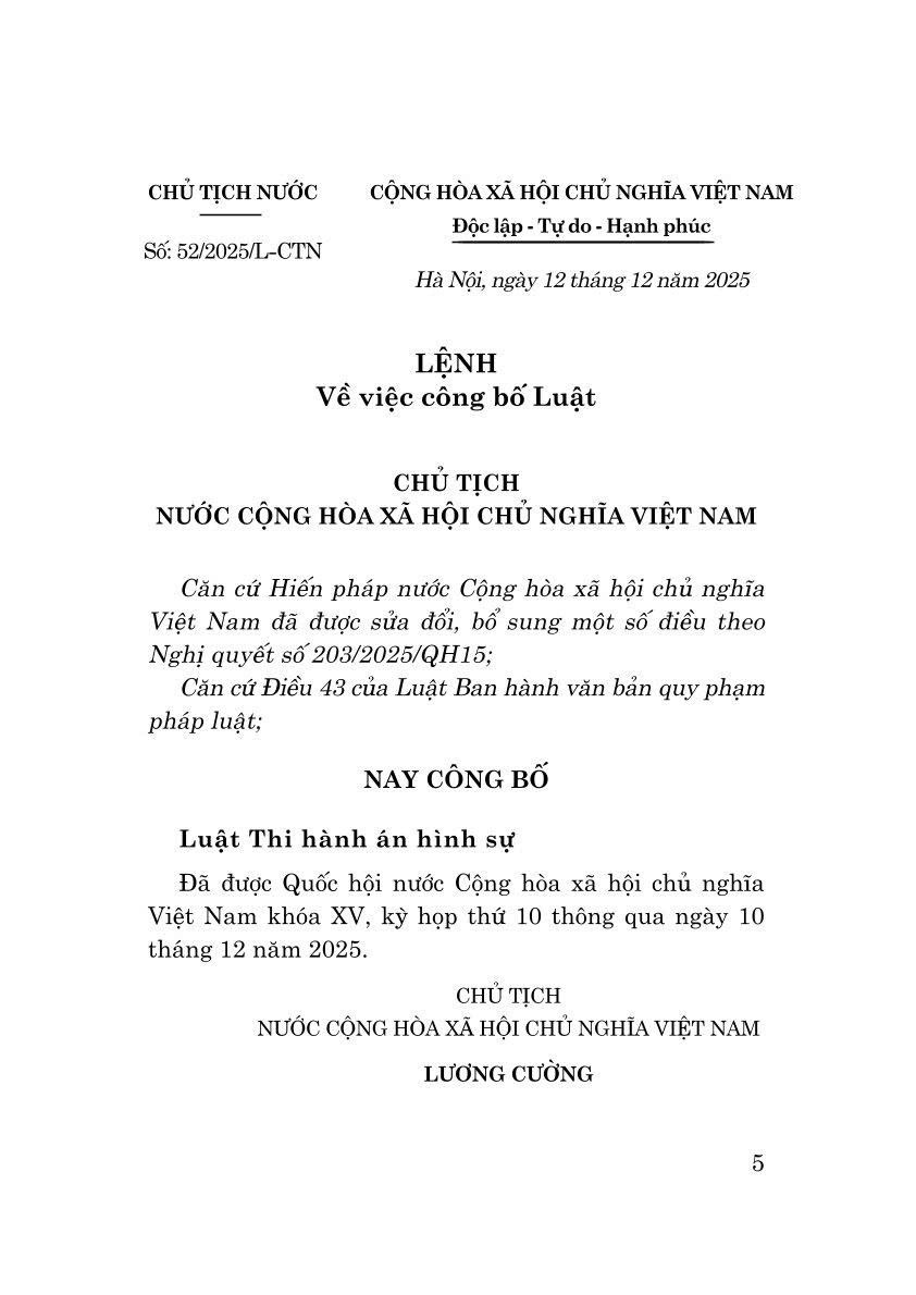Luật Thi hành án hình sự năm 2025