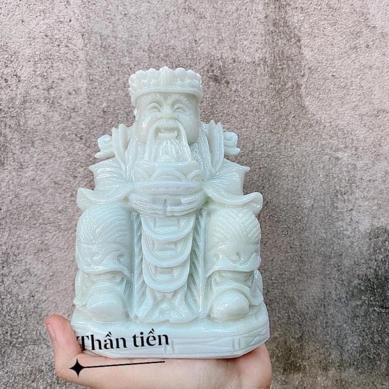 Tượng Thần Tiền Đá Cẩm Thạch Trắng Xanh - cao 15cm