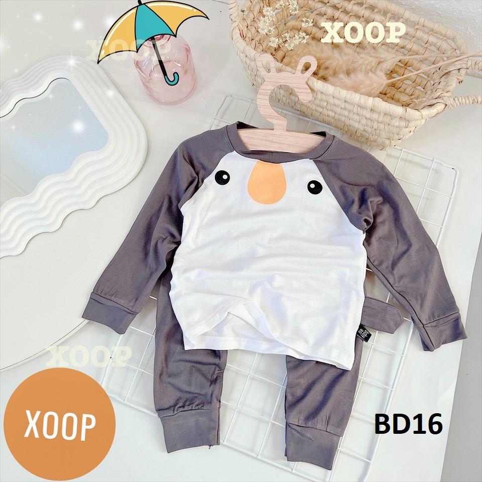 Bộ dài tay chất thun lạnh- Bộ dài tay xoop in họa tiết chim cánh cụt cho bé BD16