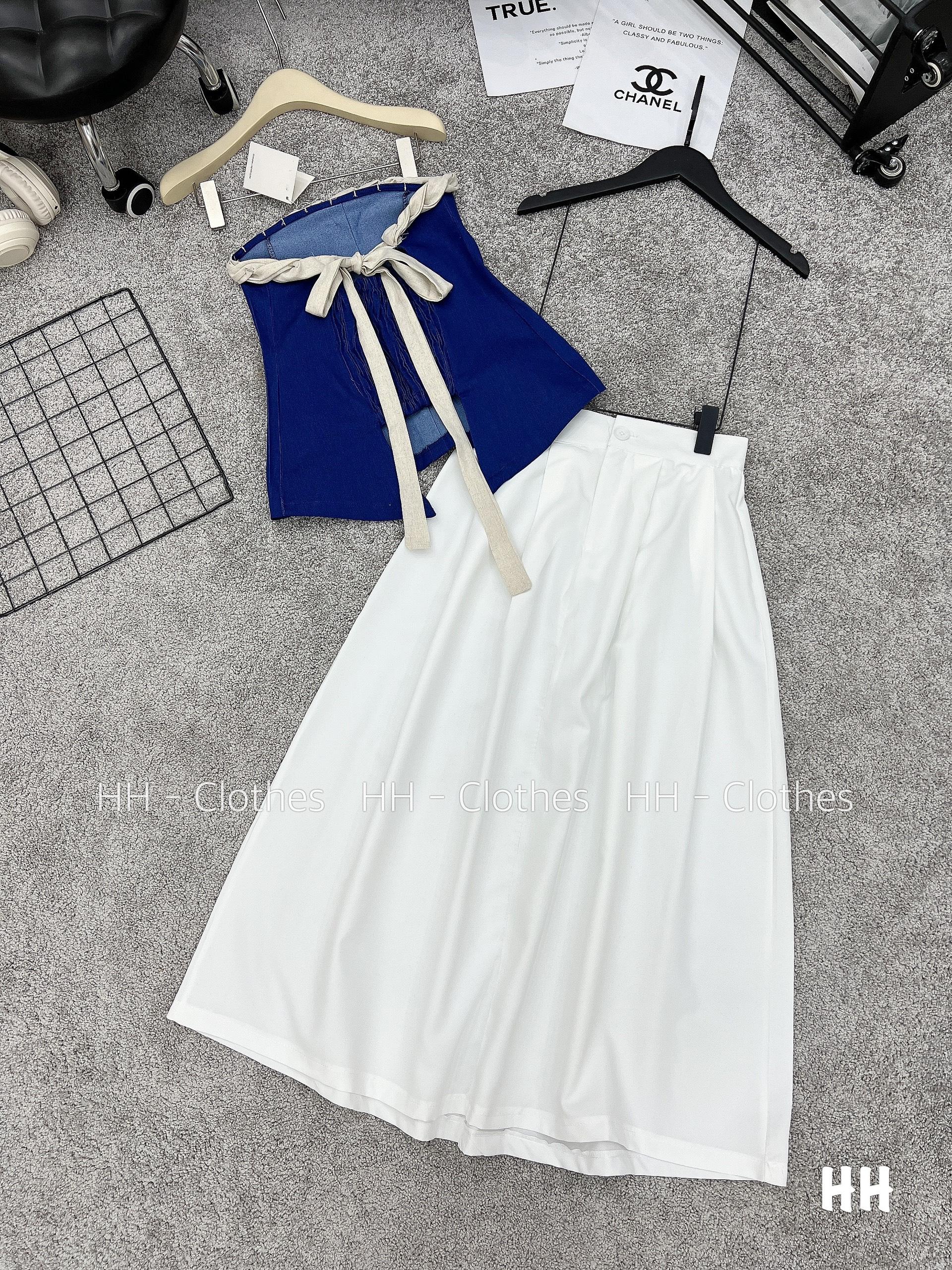 SET ĐI CHƠI, SET 2 MÓN ÁO KIỂU CÚP NGỰC XẺ PHỐI CHÂN VÁY DÀI CỰC XINH IU