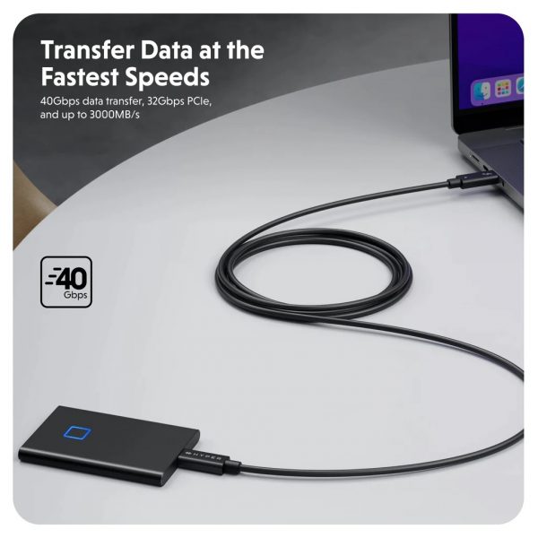 Cáp HyperDrive Thunderbolt 4 (6ft/2m) - Kết Nối Đa Năng, truyền tải liệu cho MacBook, Laptop và các thiết bị, HDTB4AC2GL - Hàng Chính Hãng