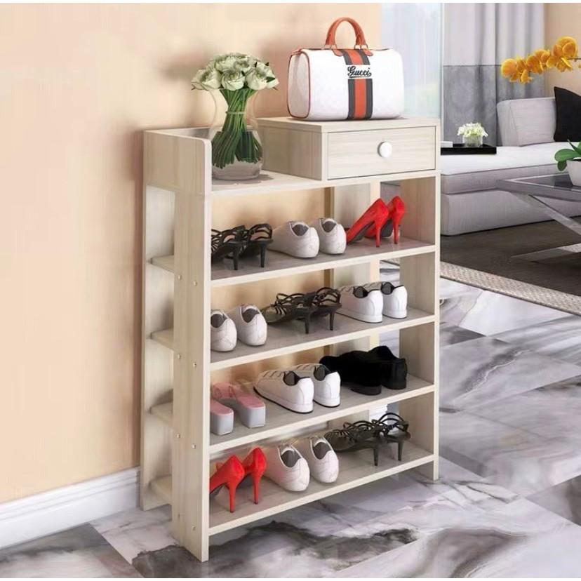 Kệ Giày Gỗ 5 Tầng MDF Có Ngăn Kéo Để Đồ Lắp Ghép Siêu Tiện Dụng - Kệ để giầy dép cao cấp đa năng