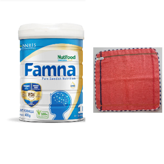 Sữa Famna step 1 (từ 0-6 tháng) 400g của Nutifood Thụy Điển - Đề kháng khoẻ, tiêu hoá tốt, bé cao lớn và thông minh - Tặng khăn mặt mềm mịn cho bé