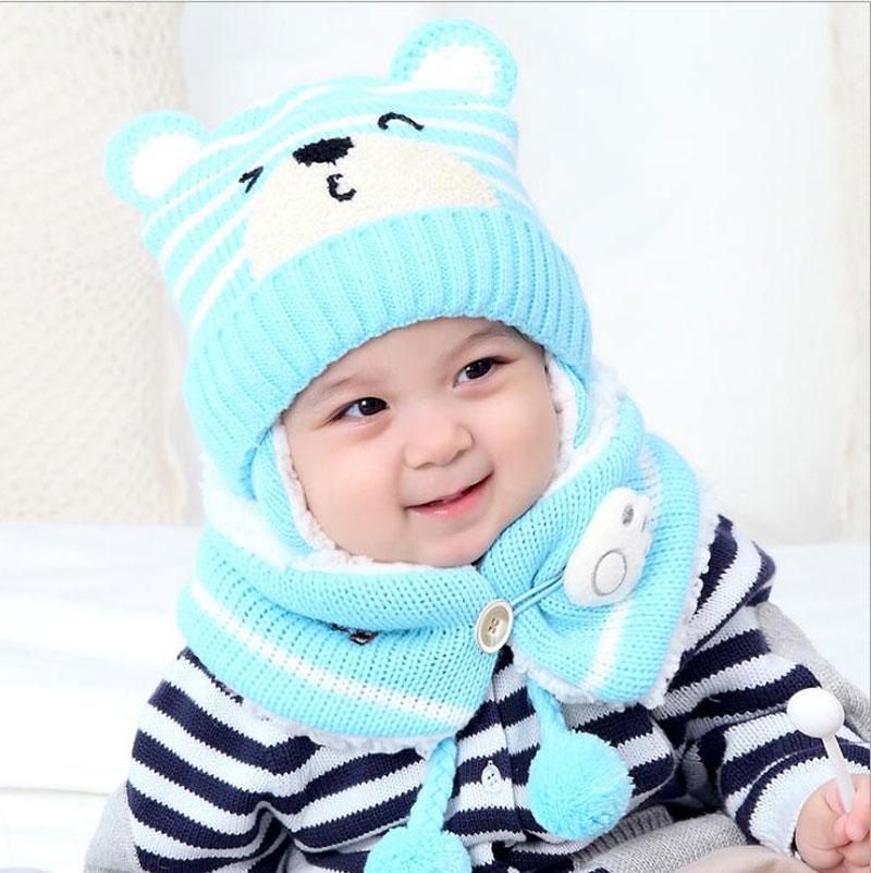 Unisex Trẻ Em Phim Hoạt Hình Gấu Sọc Mũ Và Khăn Quàng Bé Cap Set Cô Gái Cậu Bé Cap Scarf Set Trẻ Em Mùa Đông Earmuffs Hat khăn Ấm Phù Hợp Với