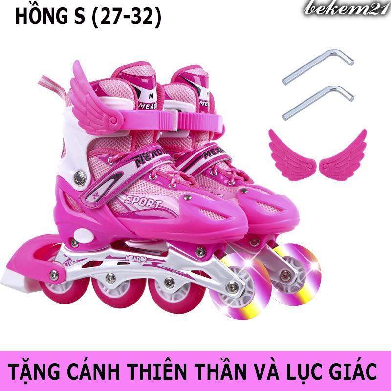 Giày patin trượt Sport cao cấp dành cho trẻ em người lớn có thể điều chỉnh to nhỏ mẫu mới 2020 sáng 4 hàng bánh