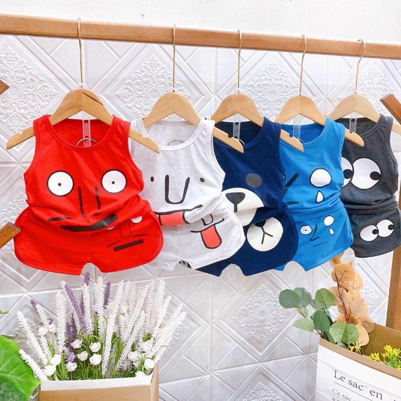 Đồ cộc tay cho bé trai đồ bộ vải cotton mềm mại co giãn 2 chiều in hình mặt động vật dễ thương cho bé trai từ 5-17kg