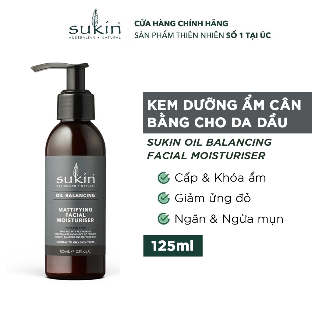 Kem dưỡng ẩm cân băng dầu dành cho da mặt Sukin Oil Balancing Mattifying Moisturiser 125ml