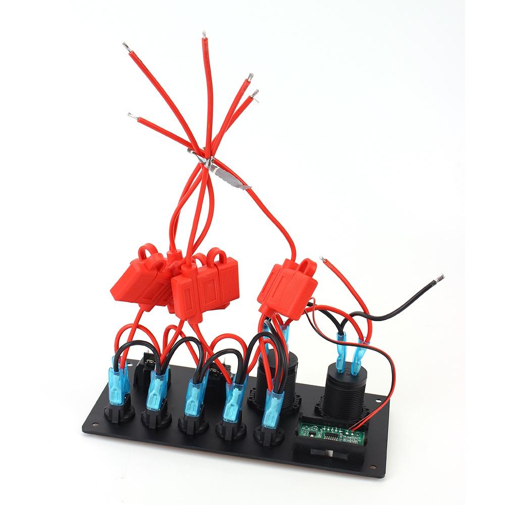Vôn kế điện áp 12V/24V phích cắm kiểu Mỹ có màn hình led kỹ thuật số + 5 công tắc lật + hai cổng USB cho xe hơi