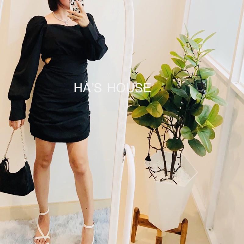 Đầm body nhún 2 bên hông màu đen siêu chất