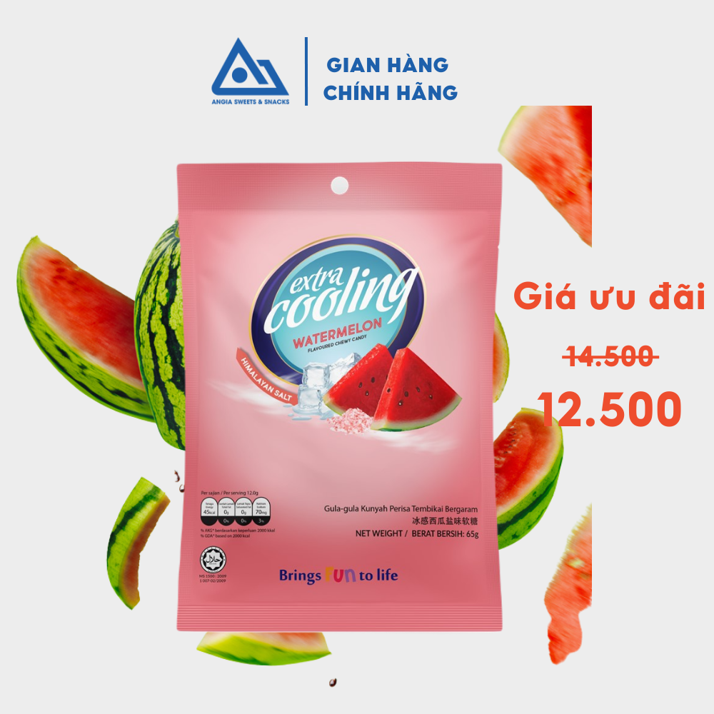 Kẹo mềm trái cây muối Extra Cooling gói 65g, kẹo dẻo Chewy Candy ăn vặt Malaysia nhiều vị An Gia Sweets Snacks